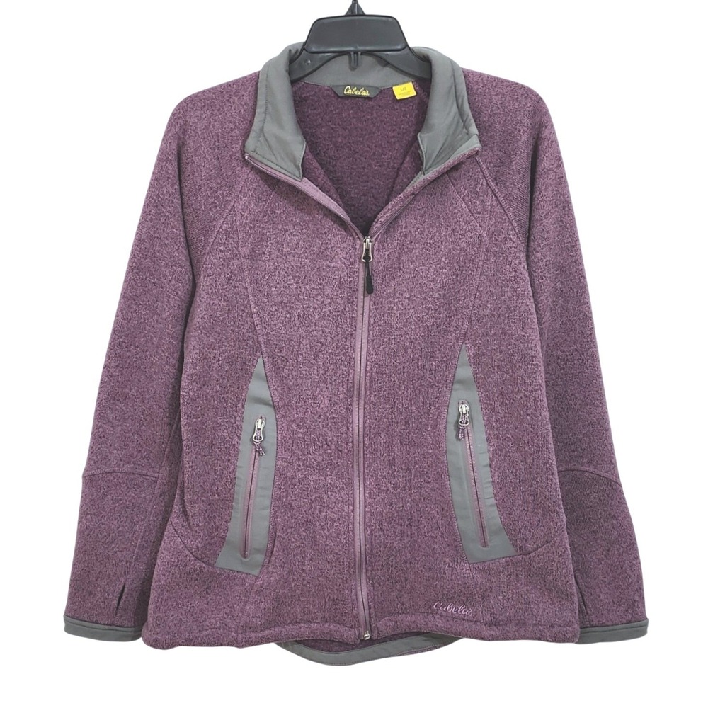 Cabelas Full Zip Knit Sweater Jacket Womens Large Purple Outdoor Casual Travel